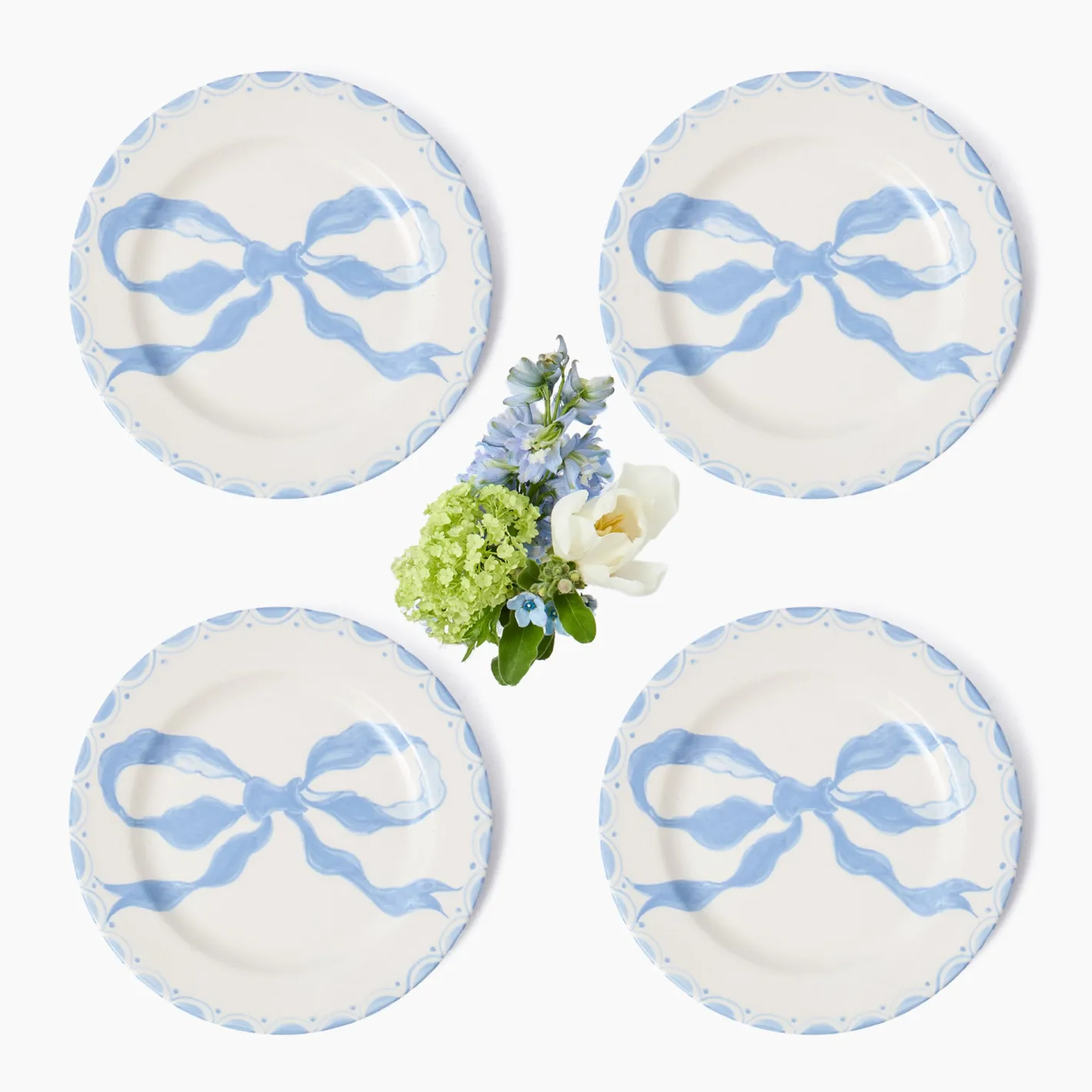 Summer Crockery | Starter Plates<Mrs. Alice Marilyn Blue Bow Starter Plates (Set of 4)