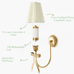 Rechargeable Table Lamps | Wall Lighting<Mrs. Alice Marilyn Bow Rechargeable Wall Light with Cream Shade (14cm)