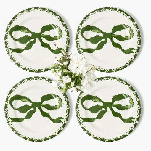 Starter Plates | Crockery Sets<Mrs. Alice Marilyn Forest Green Bow Starter Plates (Set of 4)