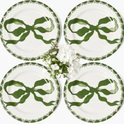 Dinner Plates | Crockery Sets<Mrs. Alice Marilyn Forest Green Bow Dinner Plates (Set of 4)