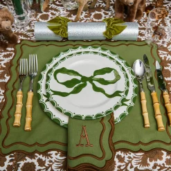 Starter Plates | Crockery Sets<Mrs. Alice Marilyn Forest Green Bow Starter Plates (Set of 4)