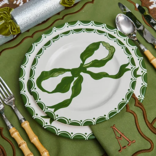 Starter Plates | Crockery Sets<Mrs. Alice Marilyn Forest Green Bow Starter Plates (Set of 4)