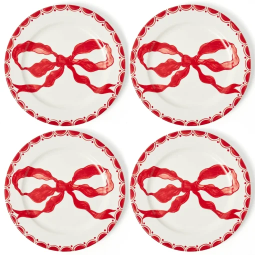 Starter Plates | Crockery Sets<Mrs. Alice Marilyn Red Bow Starter Plates (Set of 4)