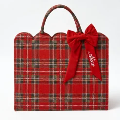 Mrs. Alice Tote Bags | Mrs. Alice Monogram<Mrs. Alice Tote Bag (Red Tartan) With Bow