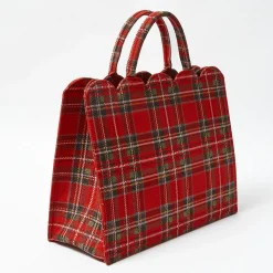 Mrs. Alice Tote Bags | Mrs. Alice Monogram<Mrs. Alice Tote Bag (Red Tartan) With Bow