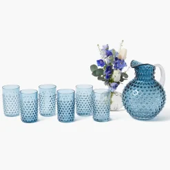 Glassware Sets | For The Homemaker<Mrs. Alice Navy Hobnail Glasses & Jug Set