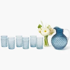 Glassware Sets | For The Homemaker<Mrs. Alice Navy Hobnail Glasses & Jug Set