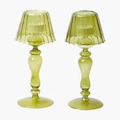Summer Glassware | Summer Candleware<Mrs. Alice Olive Glass Lantern Tea Light Holder (Pair) - 24 cm