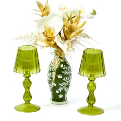 Summer Glassware | Summer Candleware<Mrs. Alice Olive Glass Lantern Tea Light Holder (Pair) - 18 cm
