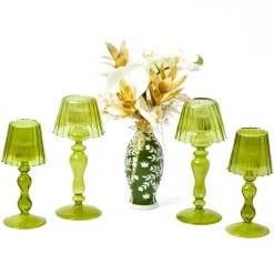 Summer Glassware | Summer Candleware<Mrs. Alice Olive Glass Lantern Tea Light Holder (Pair) - 18 cm
