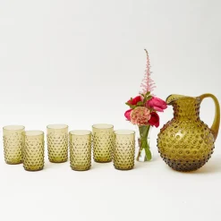 Glassware Sets<Mrs. Alice Olive Green Hobnail Jug & Glasses (Set of 6)