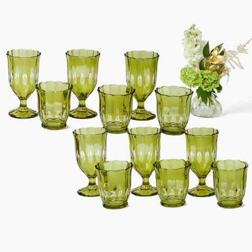 Glasses | Glassware Sets<Mrs. Alice Olive Scalloped Glassware (Set of 12)