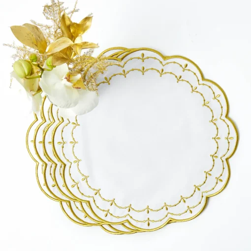Placemats<Mrs. Alice Olivia White & Gold Placemats (Set of 4)