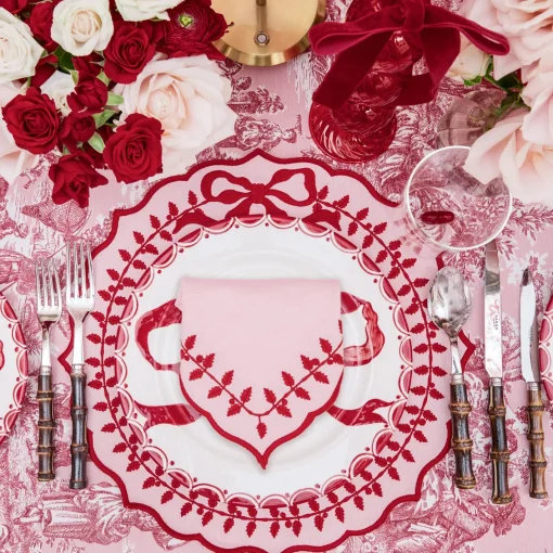 Table Linen Sets<Mrs. Alice Pink & Red Bow Laurel Placemats & Napkins (Set of 4)