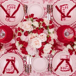 Table Linen Sets<Mrs. Alice Pink & Red Bow Laurel Placemats & Napkins (Set of 4)