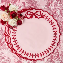 Table Linen Sets<Mrs. Alice Pink & Red Bow Laurel Placemats & Napkins (Set of 4)