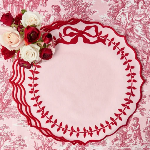 Table Linen Sets<Mrs. Alice Pink & Red Bow Laurel Placemats & Napkins (Set of 4)