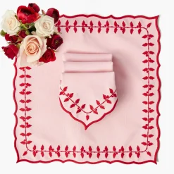 Table Linen Sets<Mrs. Alice Pink & Red Bow Laurel Placemats & Napkins (Set of 4)