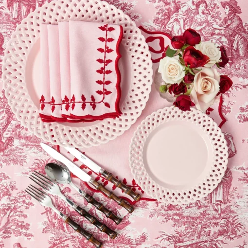 Table Linen Sets<Mrs. Alice Pink & Red Bow Laurel Placemats & Napkins (Set of 4)