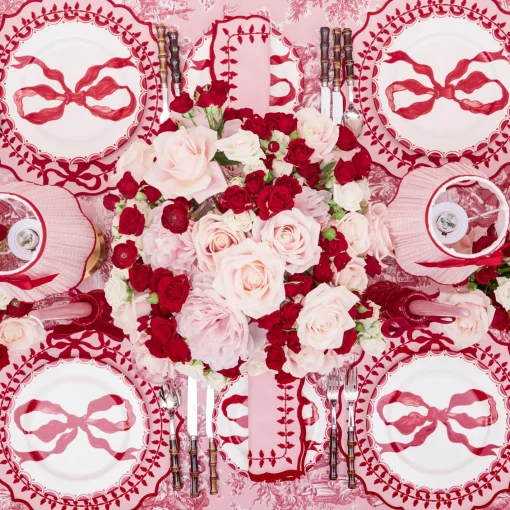 Table Linen Sets<Mrs. Alice Pink & Red Bow Laurel Placemats & Napkins (Set of 4)