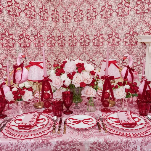 Table Linen Sets<Mrs. Alice Pink & Red Bow Laurel Placemats & Napkins (Set of 4)