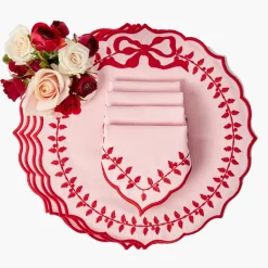 Table Linen Sets<Mrs. Alice Pink & Red Bow Laurel Placemats & Napkins (Set of 4)