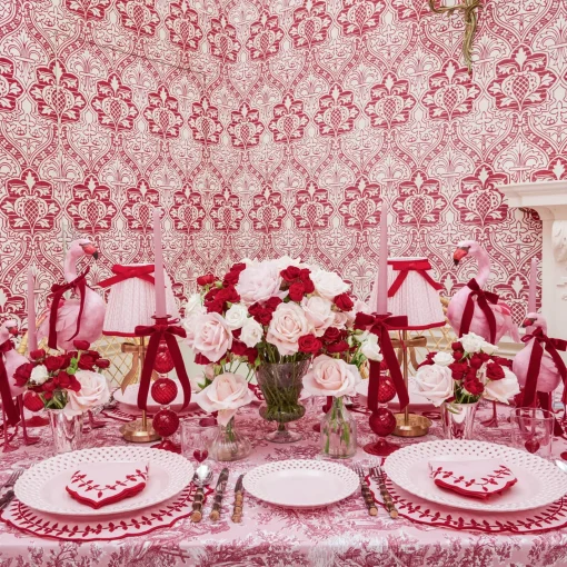 Table Linen Sets<Mrs. Alice Pink & Red Bow Laurel Placemats & Napkins (Set of 4)