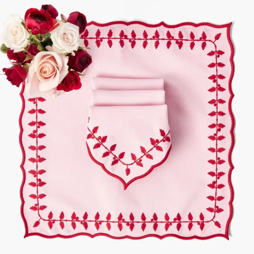 Napkins<Mrs. Alice Pink & Red Laurel Napkins (Set of 4)
