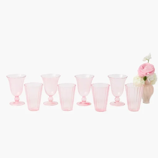 Summer Glassware | Glasses<Mrs. Alice Pink Fluted Glassware (Set of 8)
