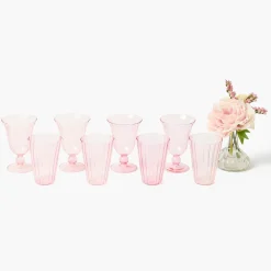 Summer Glassware | Glasses<Mrs. Alice Pink Fluted Glassware (Set of 8)
