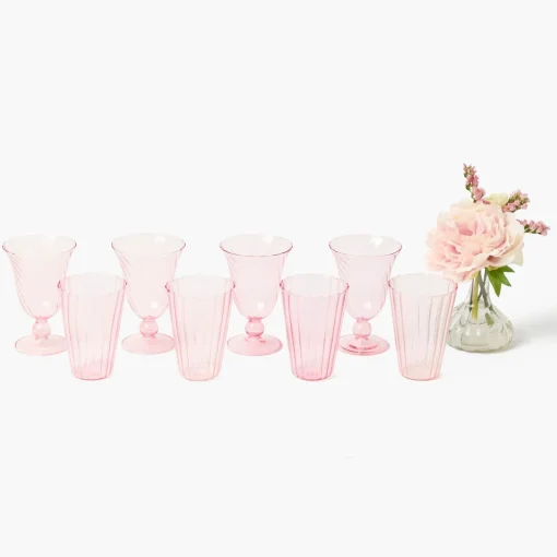 Summer Glassware | Glasses<Mrs. Alice Pink Fluted Glassware (Set of 8)