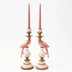 Summer Candleware | Candle Holders<Mrs. Alice Pink Parrot Candle Holder (Pair)