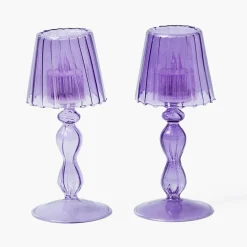 Candle Holders | Tea Light Lanterns<Mrs. Alice Purple Glass Lantern Tea Light Holder (Pair) - 18cm