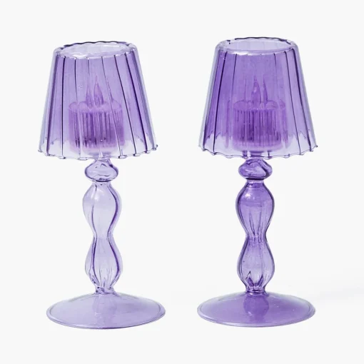 Candle Holders | Tea Light Lanterns<Mrs. Alice Purple Glass Lantern Tea Light Holder (Pair) - 18cm