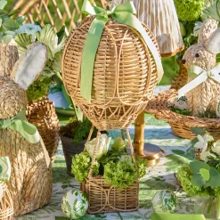 Spring Decorations<Mrs. Alice Rattan Hot Air Balloon with Green Grosgrain Bow