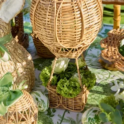 Spring Decorations<Mrs. Alice Rattan Hot Air Balloon with Green Grosgrain Bow