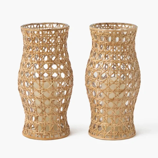 Summer Glassware | Summer Candleware<Mrs. Alice Rattan Hurricane Lantern (Pair)
