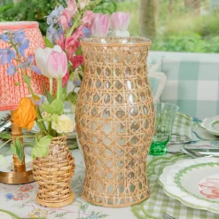 Summer Glassware | Summer Candleware<Mrs. Alice Rattan Hurricane Lantern (Pair)