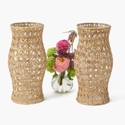 Summer Glassware | Summer Candleware<Mrs. Alice Rattan Hurricane Lantern (Pair)