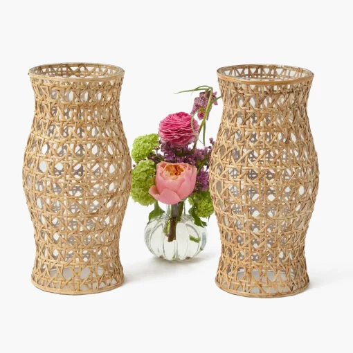 Summer Glassware | Summer Candleware<Mrs. Alice Rattan Hurricane Lantern (Pair)