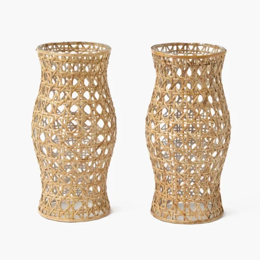 Summer Glassware | Summer Candleware<Mrs. Alice Rattan Hurricane Lantern (Pair)