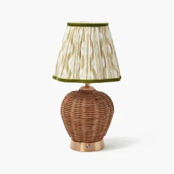 Rechargeable Table Lamps | Summer Lighting<Mrs. Alice Rattan Ursula Rechargeable Lamp with Putty & Green Ikat Shade (18cm)