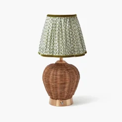 Rechargeable Table Lamps | Summer Lighting<Mrs. Alice Rattan Ursula Rechargeable Lamp with Olive Lotus Shade (18cm)