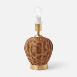 Rechargeable Table Lamps | Summer Lighting<Mrs. Alice Rattan Ursula Rechargeable Lamp with Olive Lotus Shade (18cm)