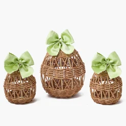 Spring Decorations<Mrs. Alice Rattan Woven Egg Family with Green Bows