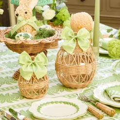Spring Decorations<Mrs. Alice Rattan Woven Egg Family with Green Bows