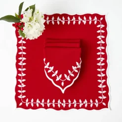 Napkins<Mrs. Alice Red Bow Laurel Napkins (Set of 4)
