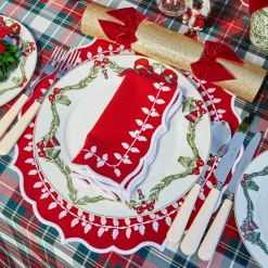 Table Linen Sets<Mrs. Alice Red Bow Laurel Placemats & Napkins (Set of 4)