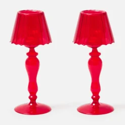 Candle Holders | Tea Light Lanterns<Mrs. Alice Red Glass Lantern Tea Light Holder (Pair) - 24 cm