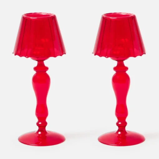 Candle Holders | Tea Light Lanterns<Mrs. Alice Red Glass Lantern Tea Light Holder (Pair) - 24 cm